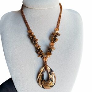 Statement Tortoise Tiger Tear Drop Necklace